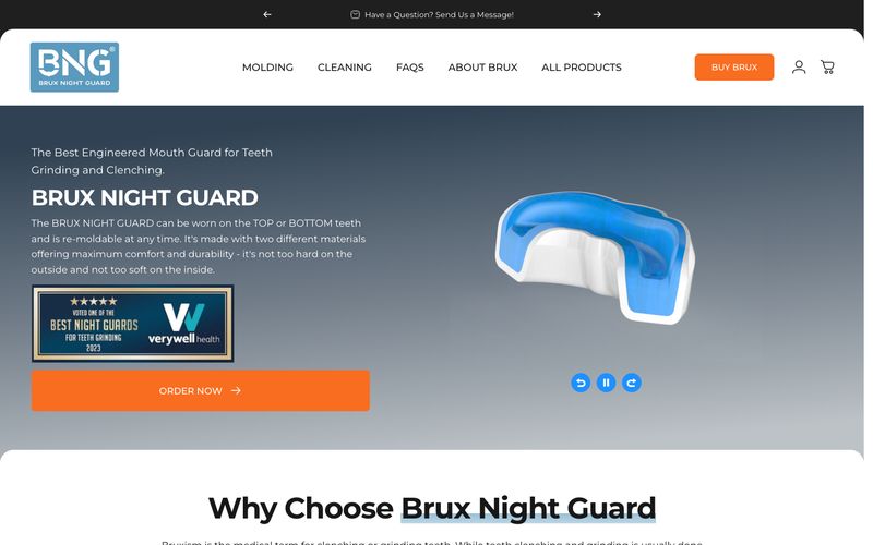 Home page of the Brux Night Guard website