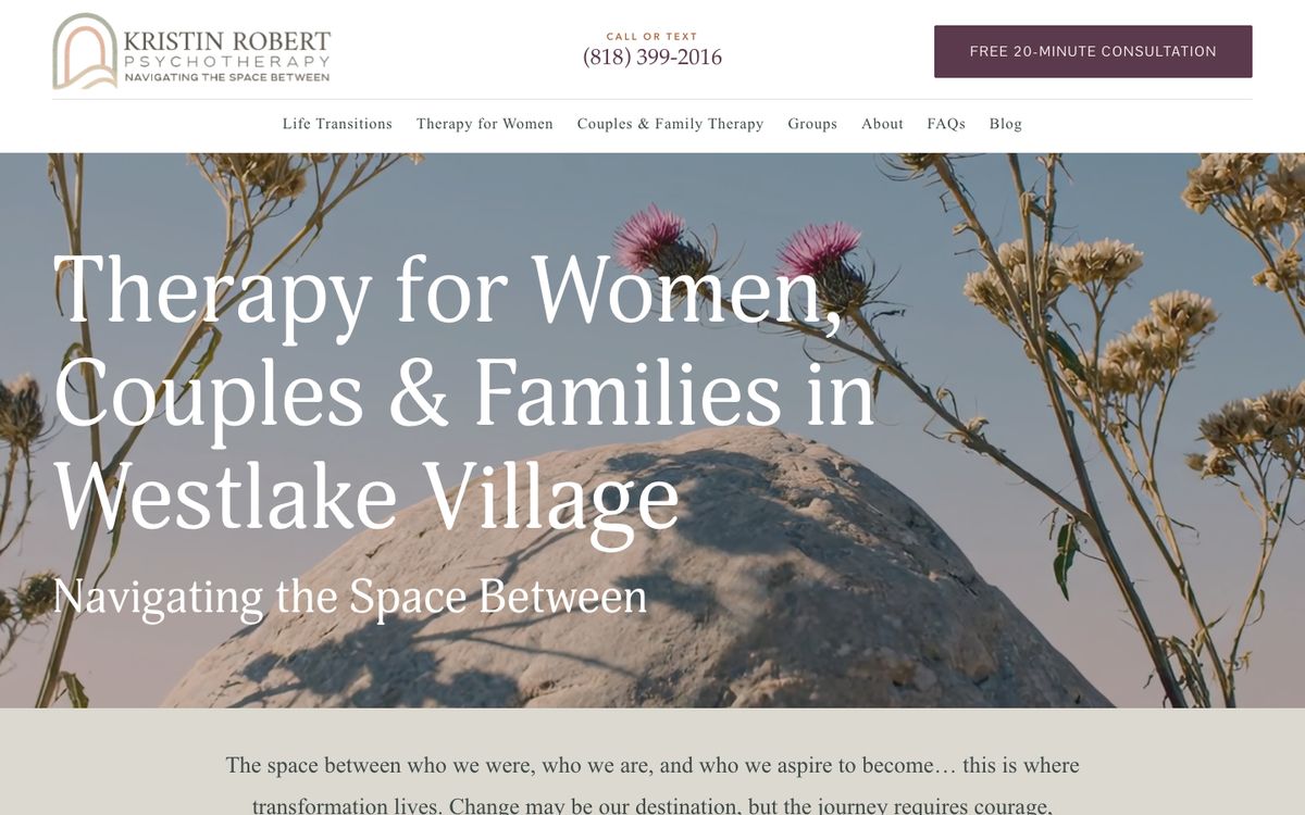 Home page of the Kristin Robert Psychotherapy website