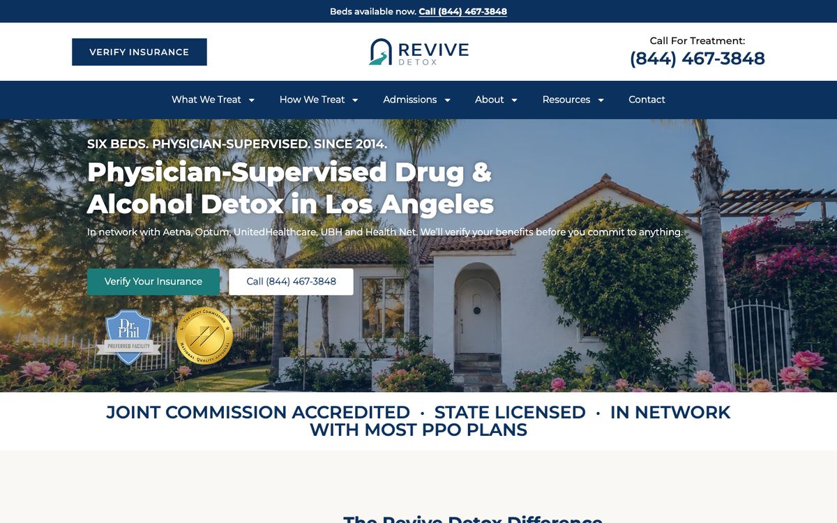 Home page of the Revive Detox website